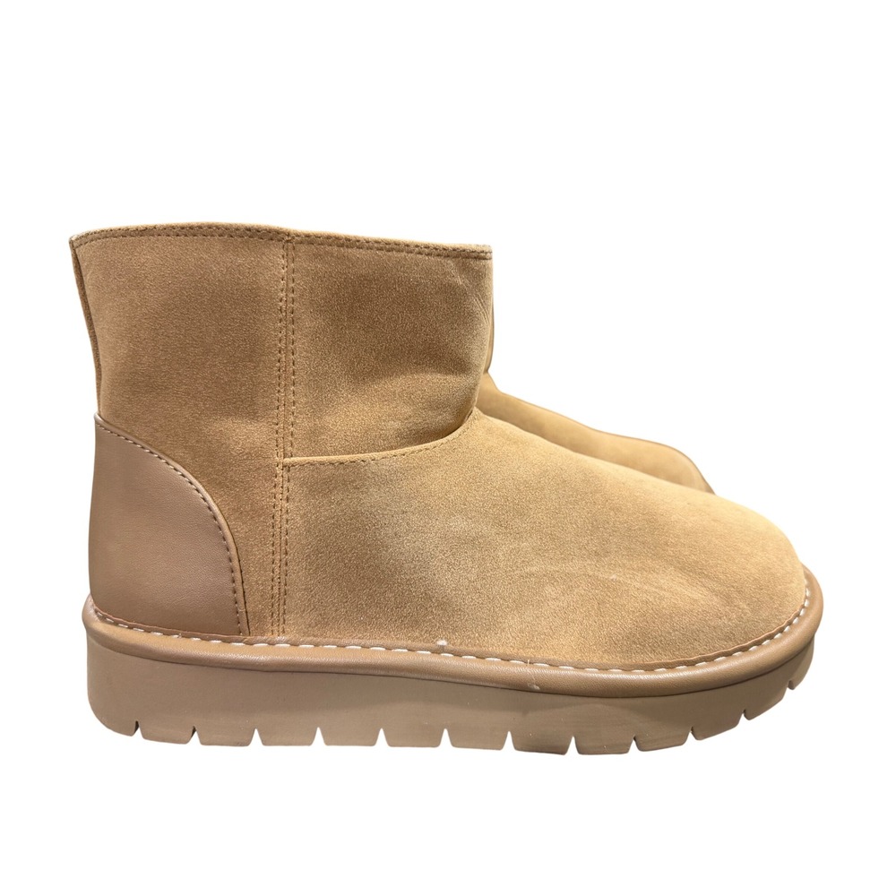 Cat & Jack Cognac Honor Faux Suede Shearling Lined Zip Boots Kids Size 1 NEW